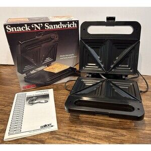 Salton Snack 'N' Sandwich Maker 1994 Model SA4 BLK Panini Crimps & Seals TESTED